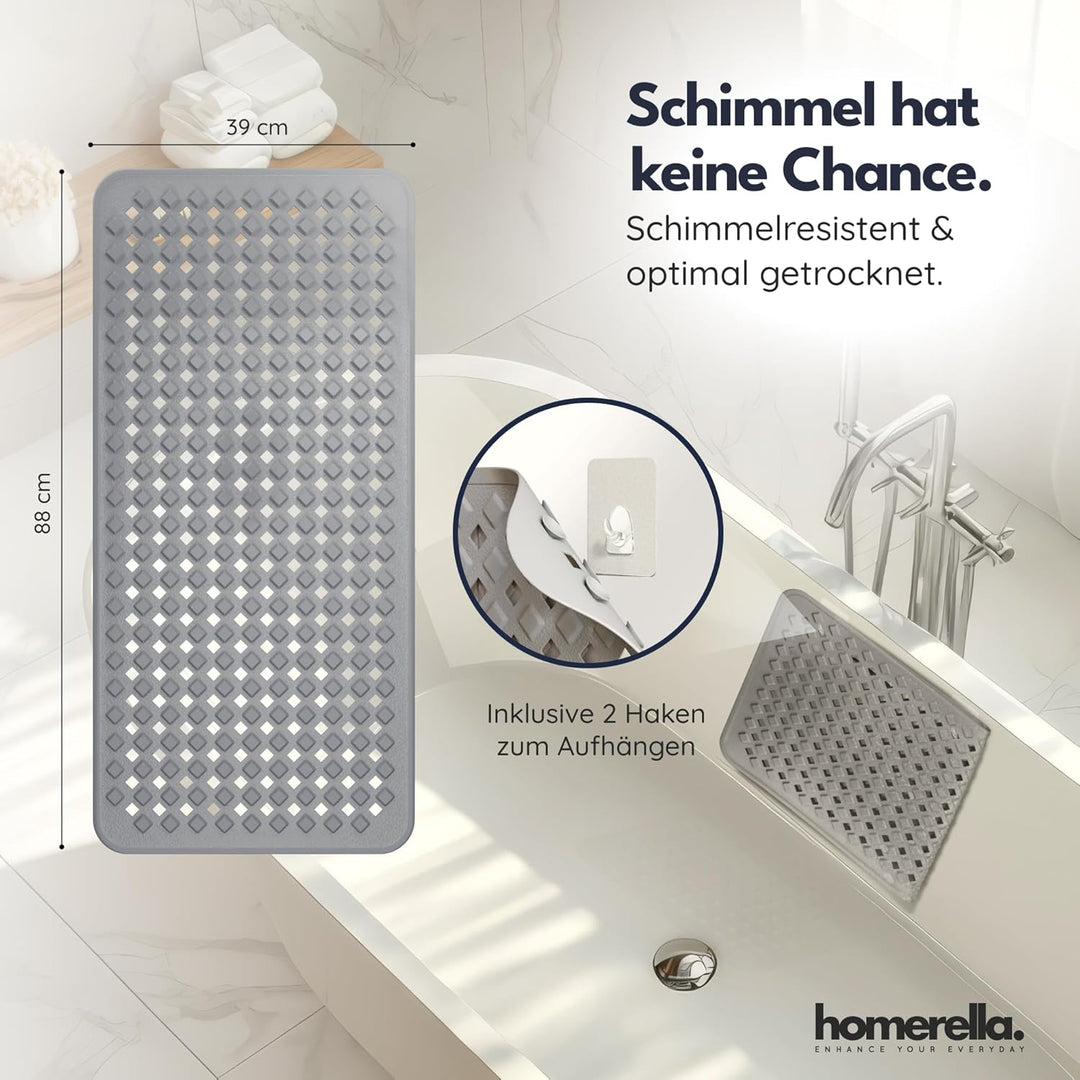 homerella® Badewannenmatte rutschfest 88x39cm, INKL. HAKEN, Rutschfeste Badematte BPA frei, Duschmat
