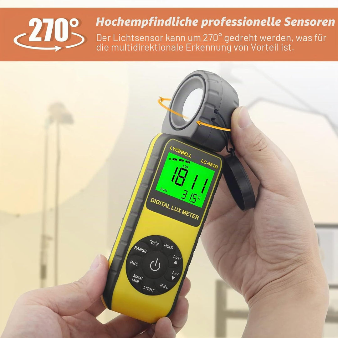 Digital Luxmeter, LC-881D Belichtungsmesser 0.1-400,000 Lux mit Daten halten/Max/Min, Lichtmessgerät