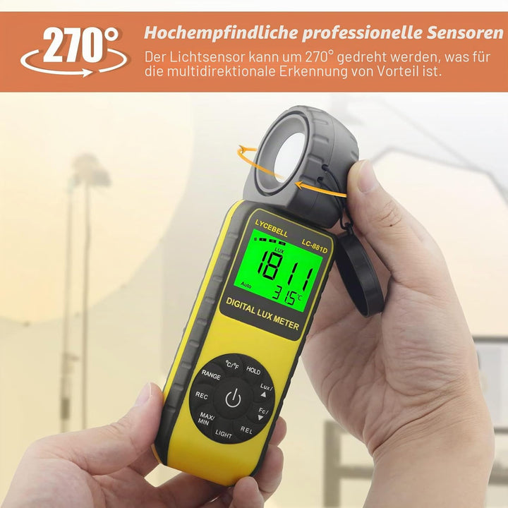 Digital Luxmeter, LC-881D Belichtungsmesser 0.1-400,000 Lux mit Daten halten/Max/Min, Lichtmessgerät