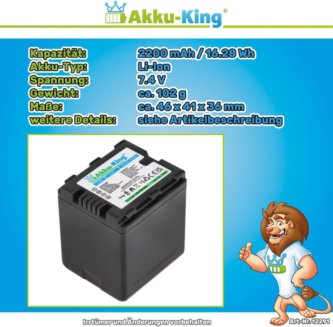 Akku-King Akku kompatibel mit Panasonic VW-VBN260 - Li-Ion 2500mAh - für HDC-SD800, HDC-SD900, HDC-S