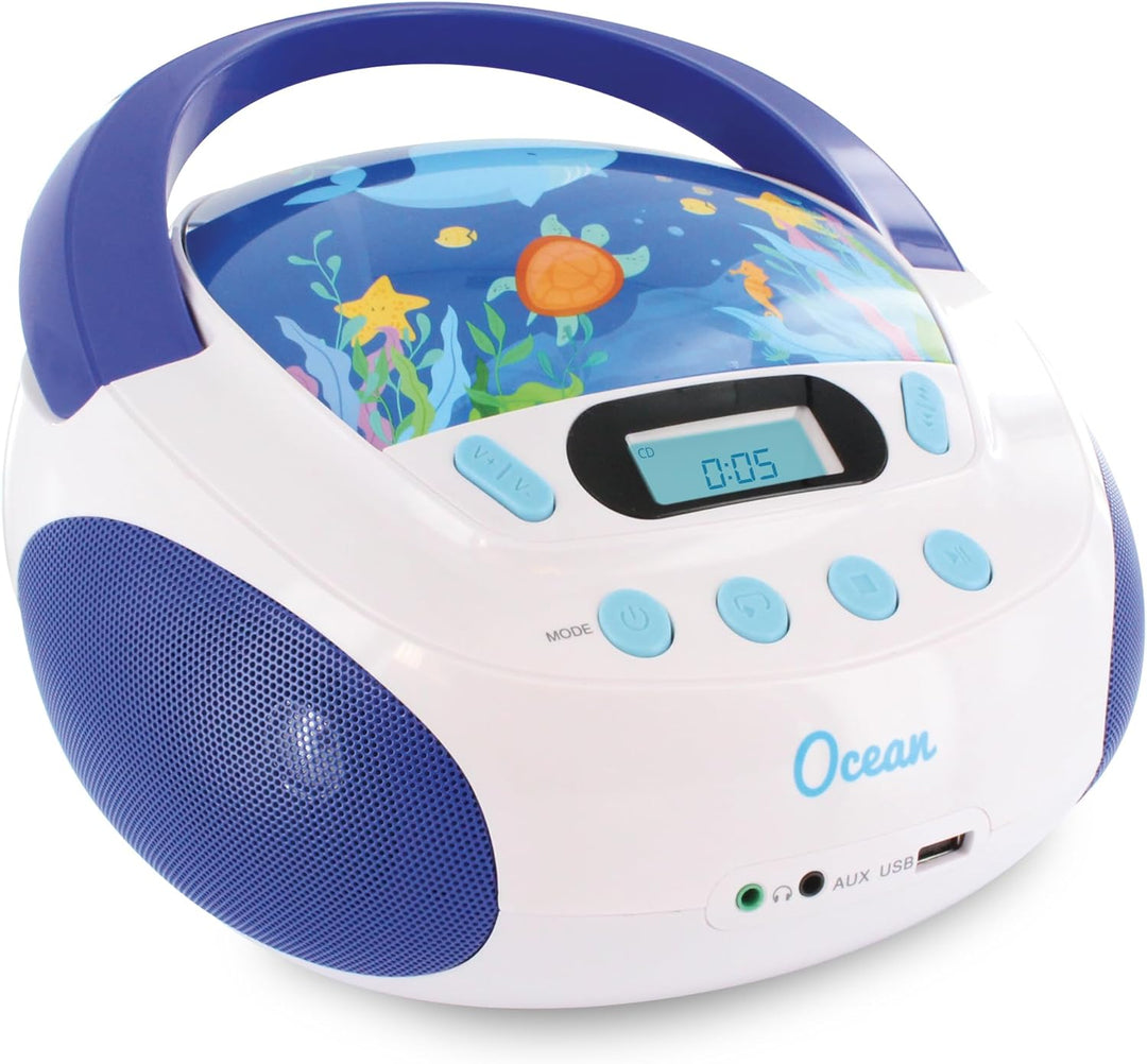 Metronic 477170 CD-Player für Kinder, Ozean, mit USB-/AUX-IN-Port blau/weiss blau / weiss, blau / we