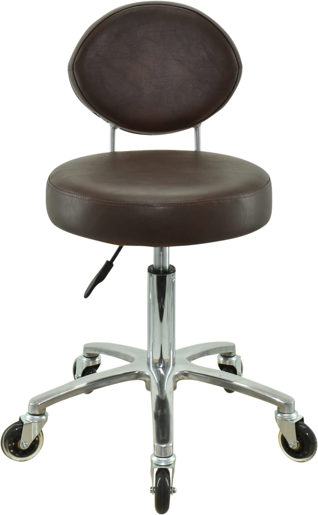 Premium Rollhocker braun mit ovaler Lehne höhenverstellbar von 50 bis 65 cm - Rundsitz- Drehhocker A