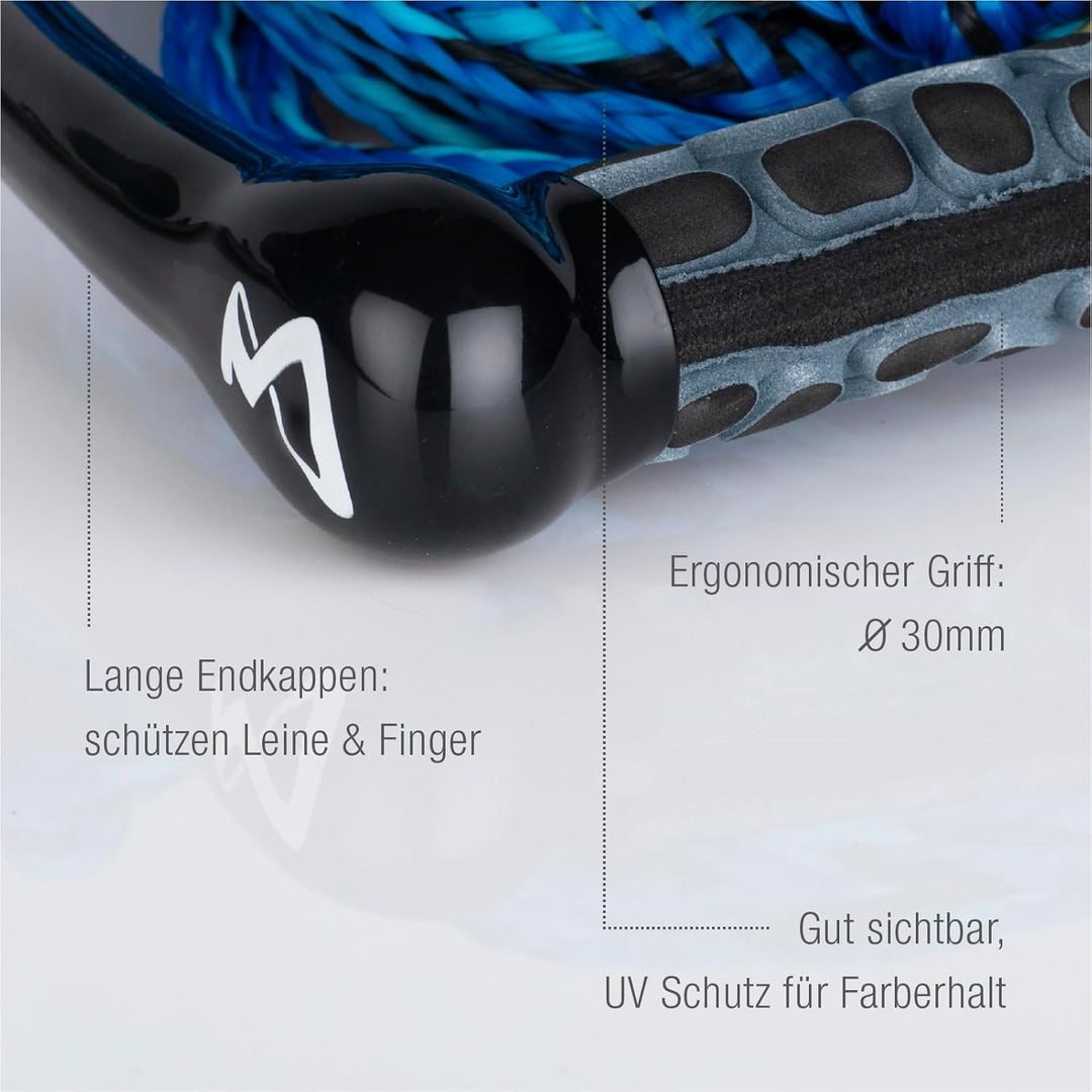 Mesle Wasserski und Wakeboard-Leine Ergo, Länge 23m Zug-Seil mit Hantel Griff blau, blau