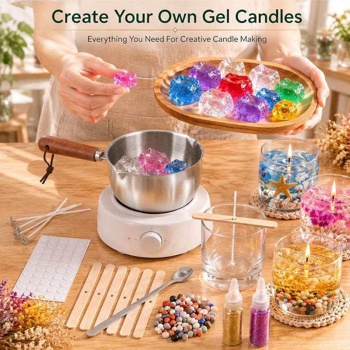 Gel Kerze Making Kit mit 4 Premium Clear Jelly Wachs, 50 Dochte &amp; Aufkleber für Duftende Kerzen, Hom