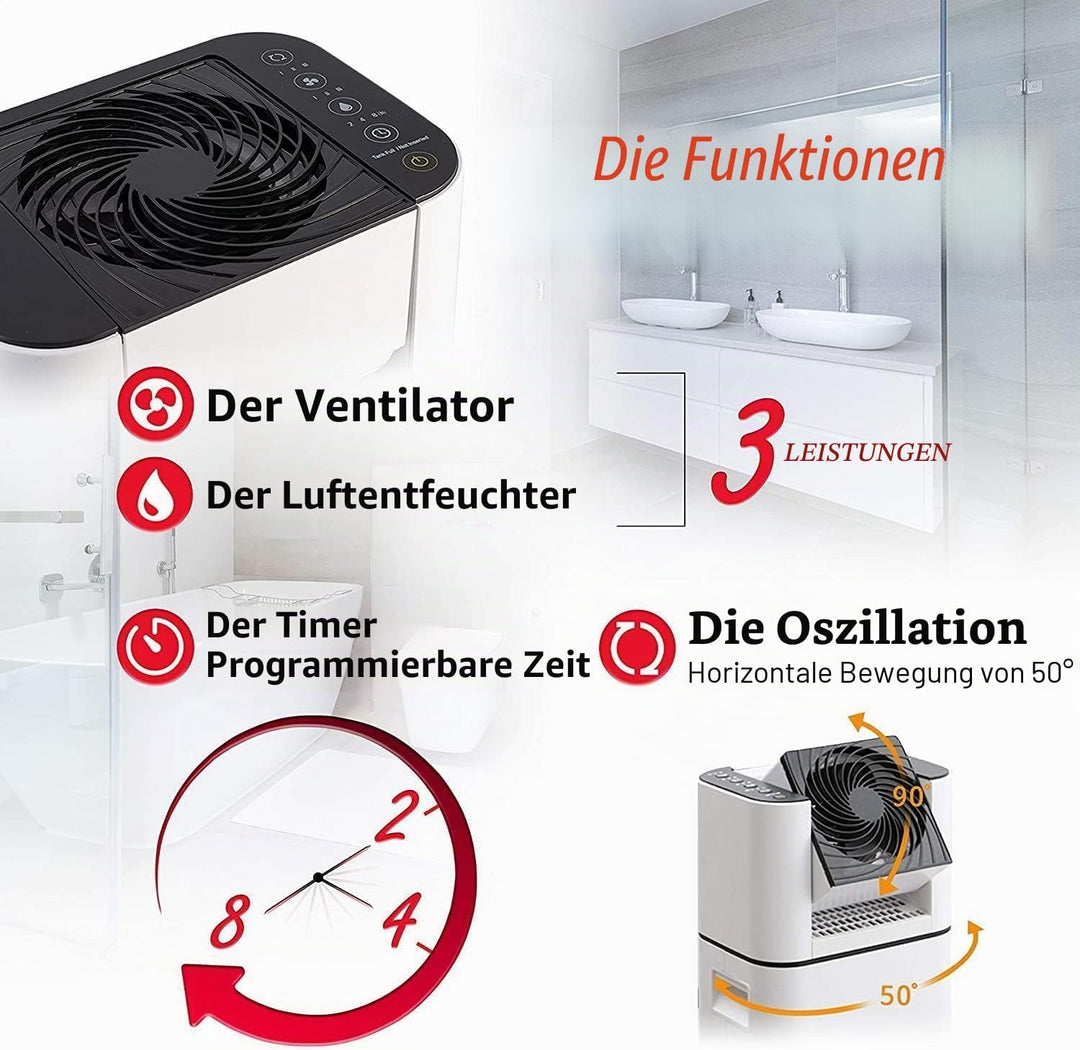 Woozoo, Tragbarer 2-in-1 Luftentfeuchter & oszillierender Ventilator, 21m², 590W, Wassertank 2.5L, T