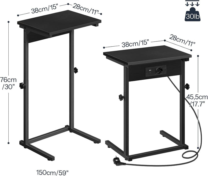 HOOBRO C-Form Beistelltisch mit Ladestation, höhenverstellbarer Beistelltisch mit Steckdose, Sofatis