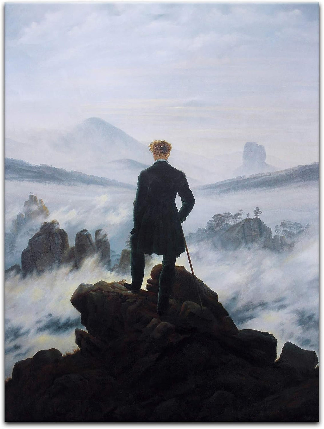 Bilderdepot24 Bild auf Leinwand | Caspar David Friedrich Der Wanderer über dem Nebelmeer in 50x70 cm