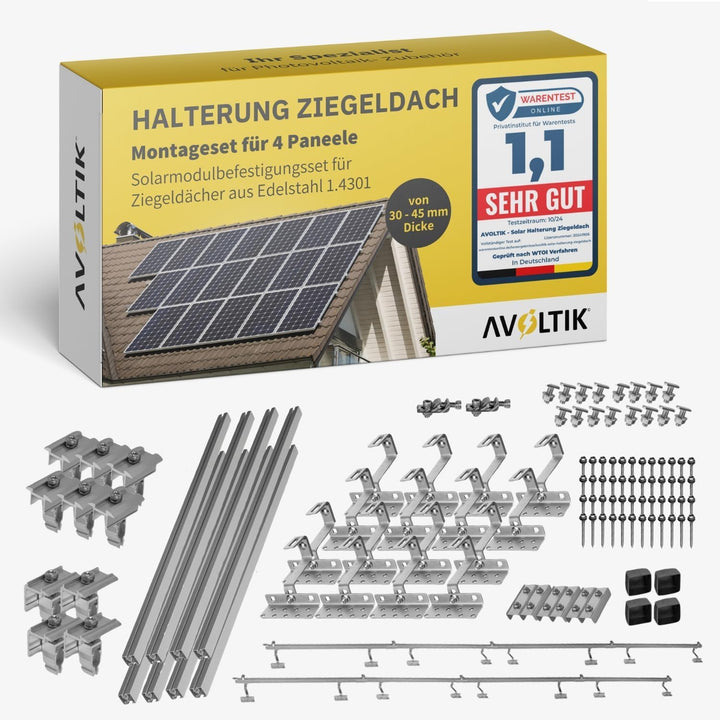 Avoltik Solar Halterung Ziegeldach I Set für 4 PV Module 30-45mm I Solarmodul Halterung Balkonkraftw
