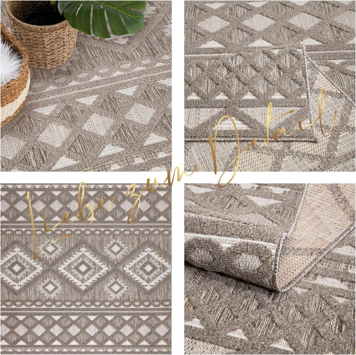 payé Teppich Wohnzimmer - Boho Braun 200x290cm - Raute Ornamente - Ethno Teppiche für Balkon Terrass