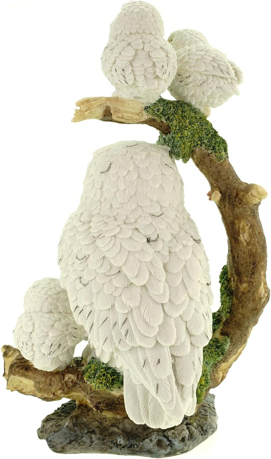 Vogler 839-2667 Schneeeulenweibchen mit 3 Jungen auf AST 32 cm Uhu Eule Tierfigur bunt