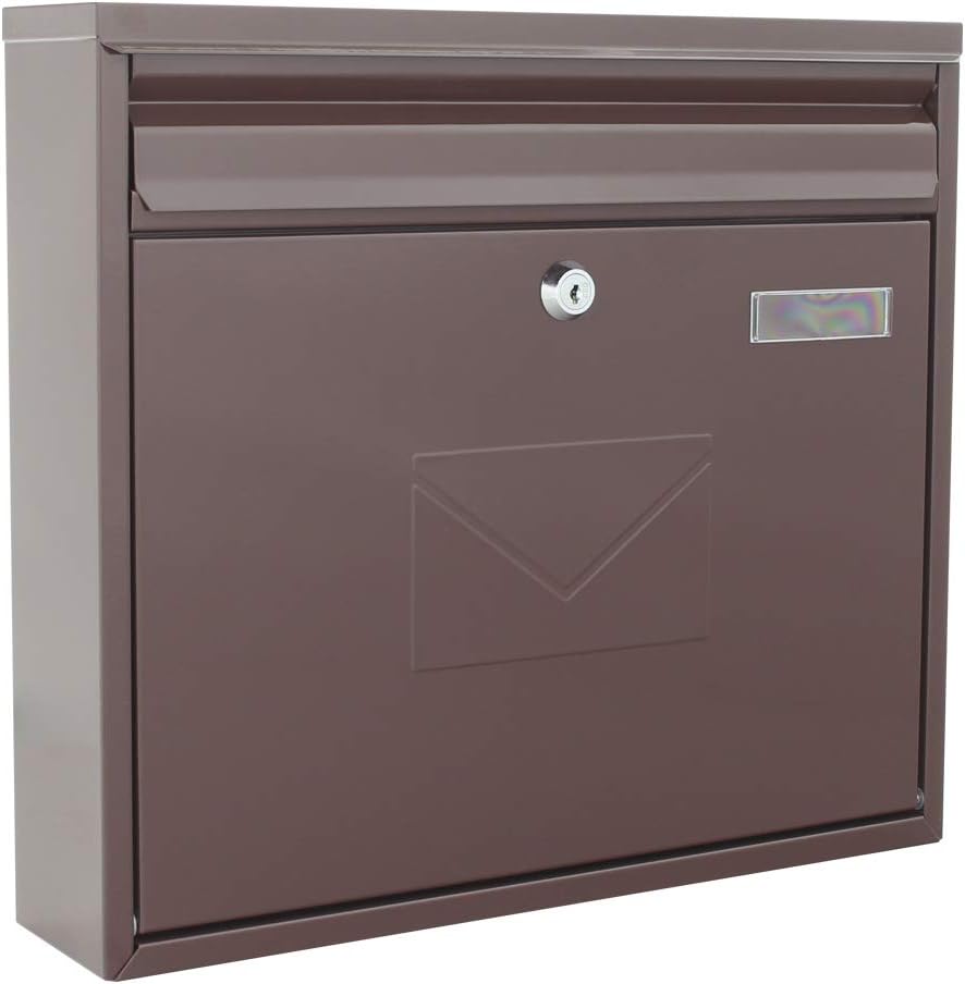 Rottner 4771 Briefkasten Teramo-braun-Zylinderschloss-Namensschild-beidseitiger Einwurf-Befestigungs