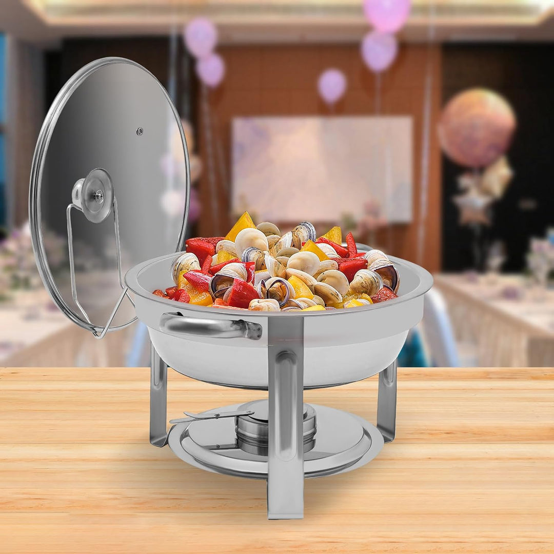 Chafing Dish 5L Runder Edelstahl Warmhaltebehälter ø302x(H) 225mm Speisenwärmer mit Glasdeckel für C