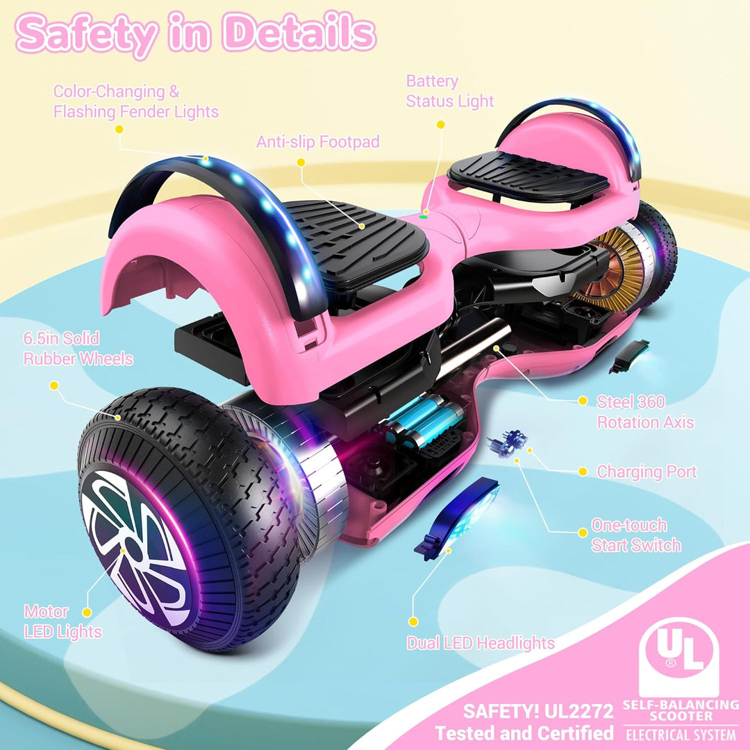 SISIGAD Hoverboard, Auto-équilibré Gyropode électrique 6.5 Pouce Hoverboard Hover Scooter Board avec