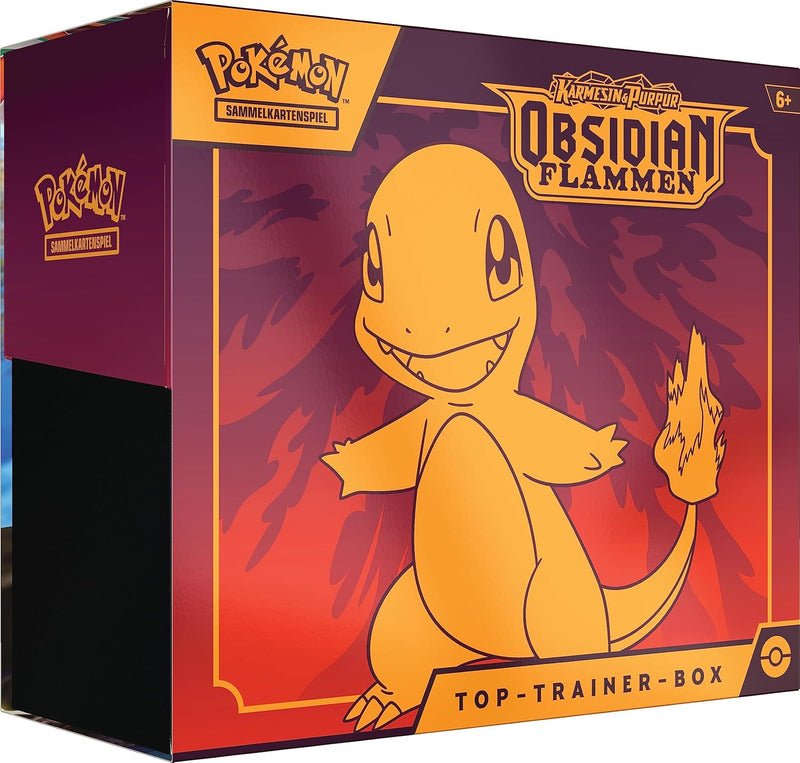 Pokémon-Sammelkartenspiel: Top-Trainer-Box Karmesin & Purpur – Obsidianflammen (9 Boosterpacks, 1 ho