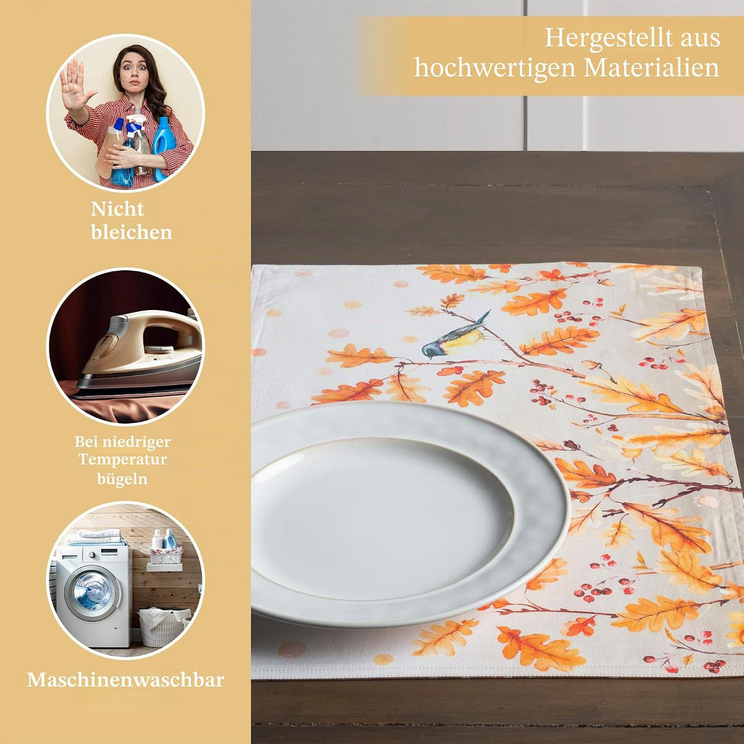 Maison d'Hermine Platzsets 4er-Set 100% Baumwolle waschbare Tischsets Wiederverwendbare Tischsets fü
