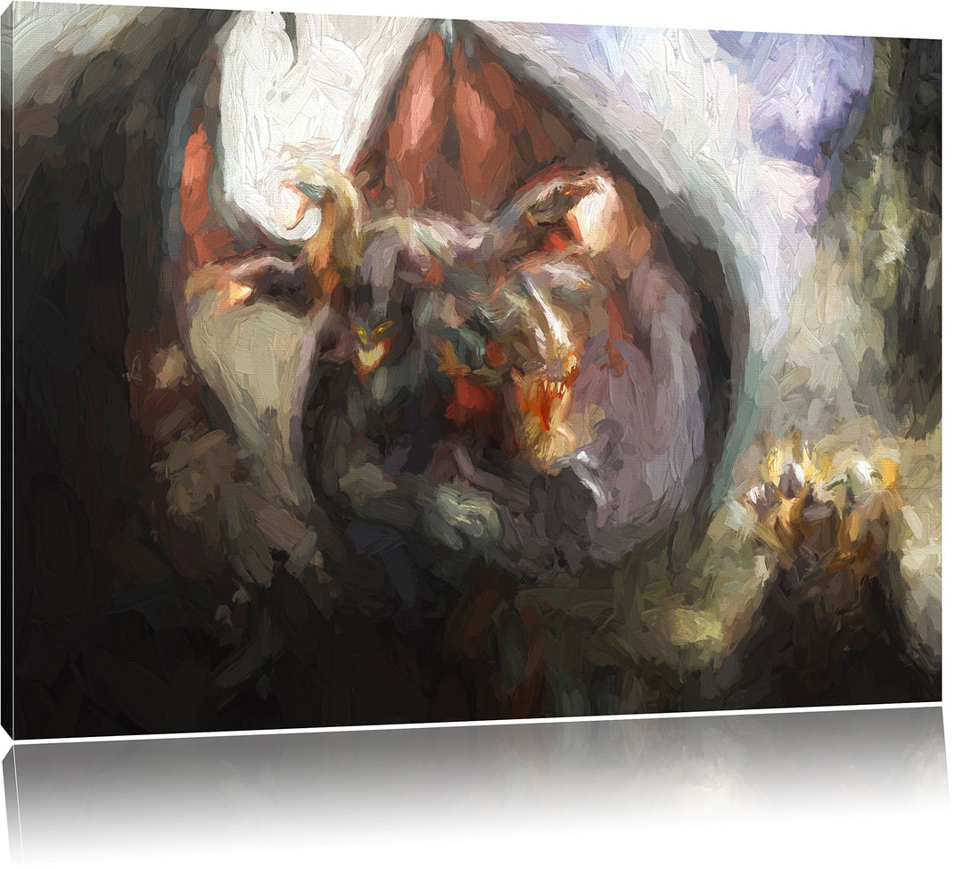 Pixxprint Drachen Schlangen als Leinwandbild/Grösse: 100x70 / Wandbild/Kunstdruck/fertig bespannt, 1