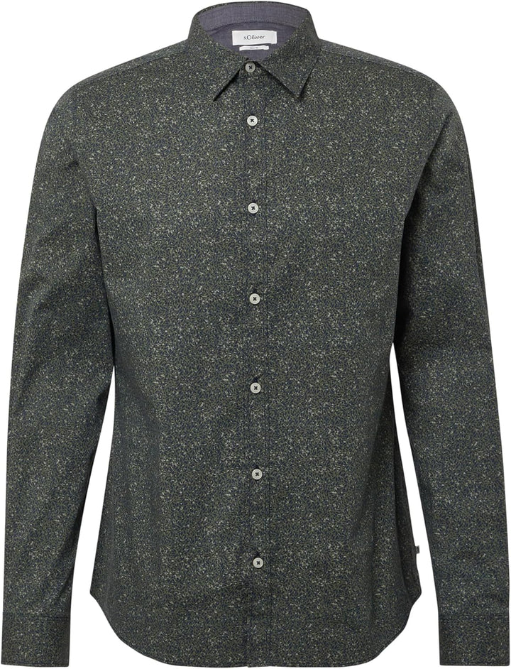 s.Oliver Slim Fit: Hemd aus Baumwollstretch mit All-over-Print 3XL 79a0_olivgrün, 3XL 79a0_olivgrün