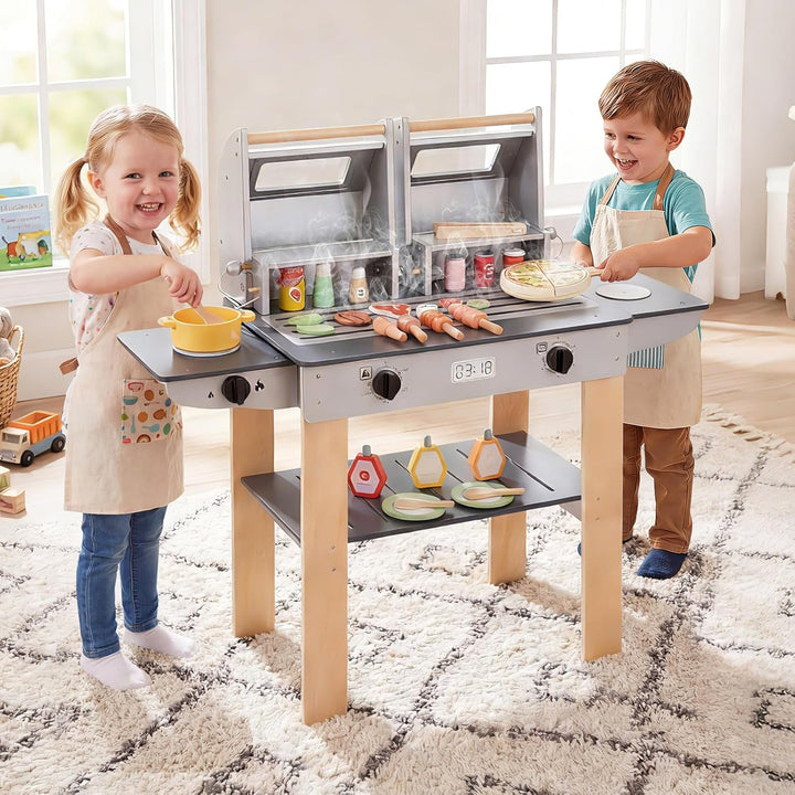 FANTASK Kindergrill Spielzeug, Barbecue Grill mit Grillbesteck & Spiel-Lebensmitteln, Matschküche mi