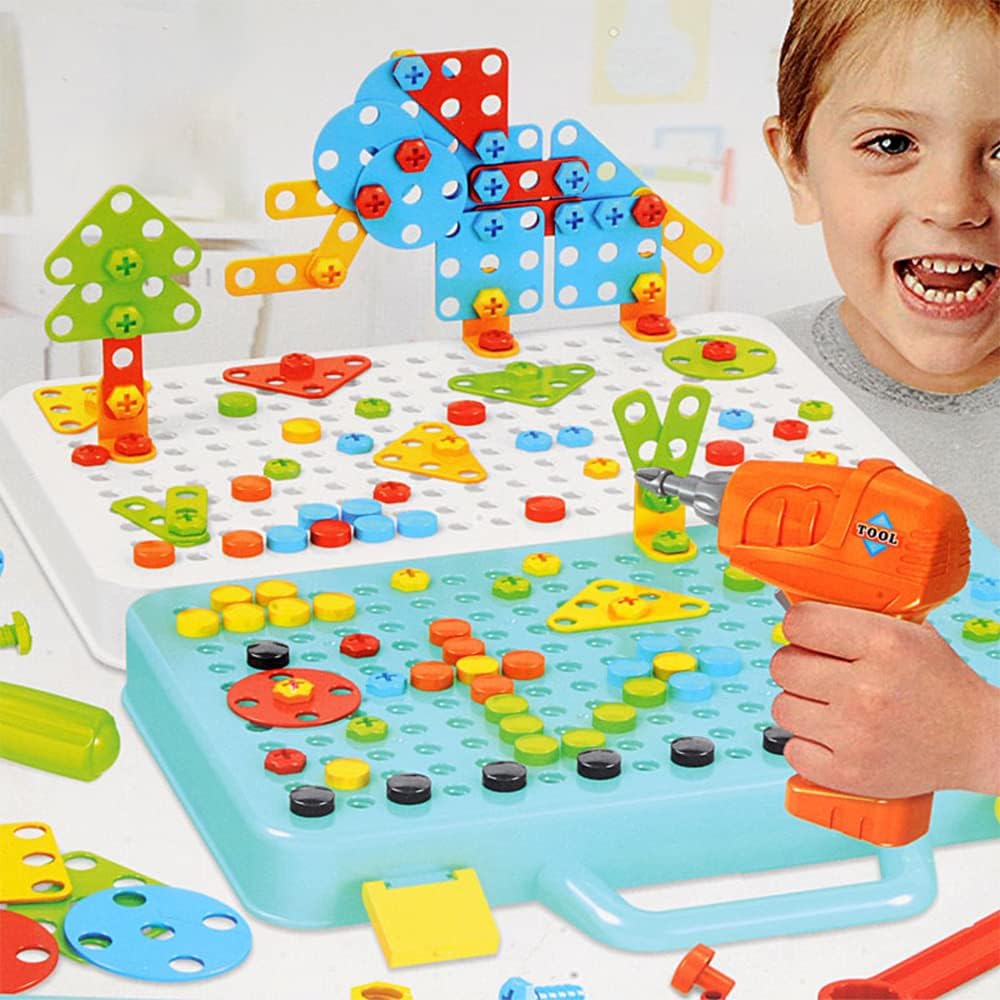 252 PCS Mosaik Steckspiel Schraube Spielzeug 3D Puzzle Mosaik Schrauben Set mit Elektronischem Bohre