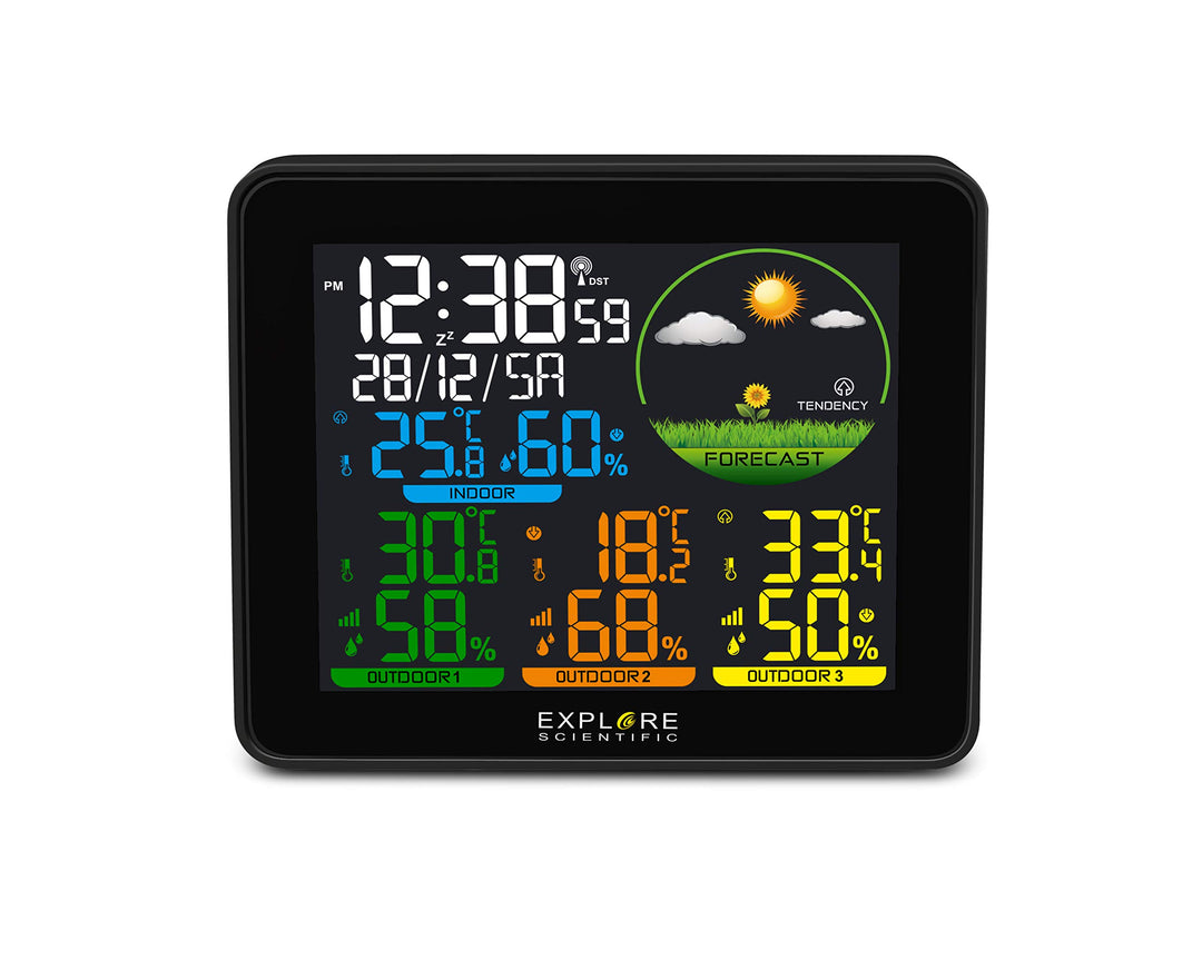 Explore Scientific Wetterstation Funk mit Aussensensor, Farbdisplay, Wettervorhersage, DCF Funksigna