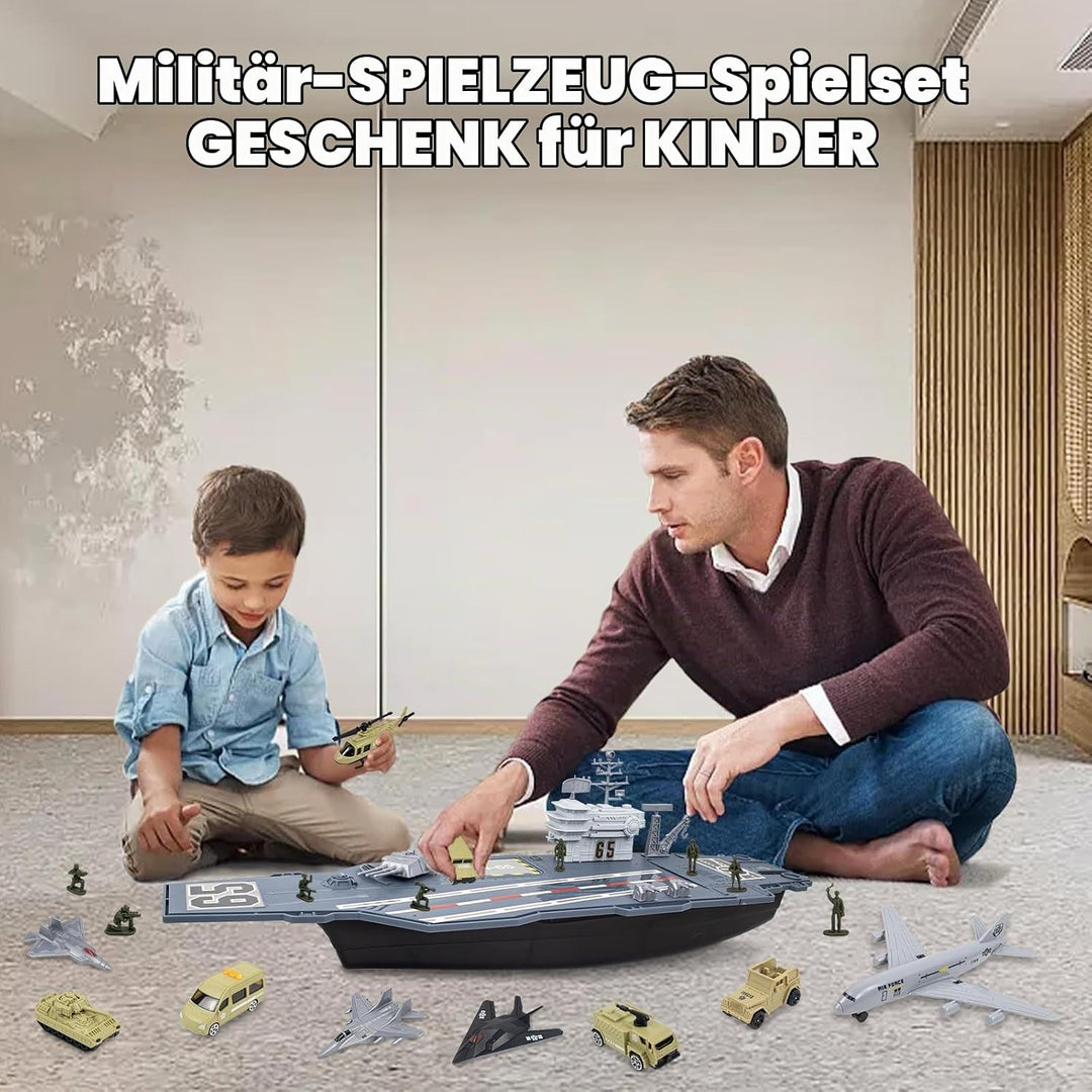 RedCrab Flugzeugträger Spielset, Militär Schlachtschiff Modell Spielzeug mit Militar Auto, Militärfl