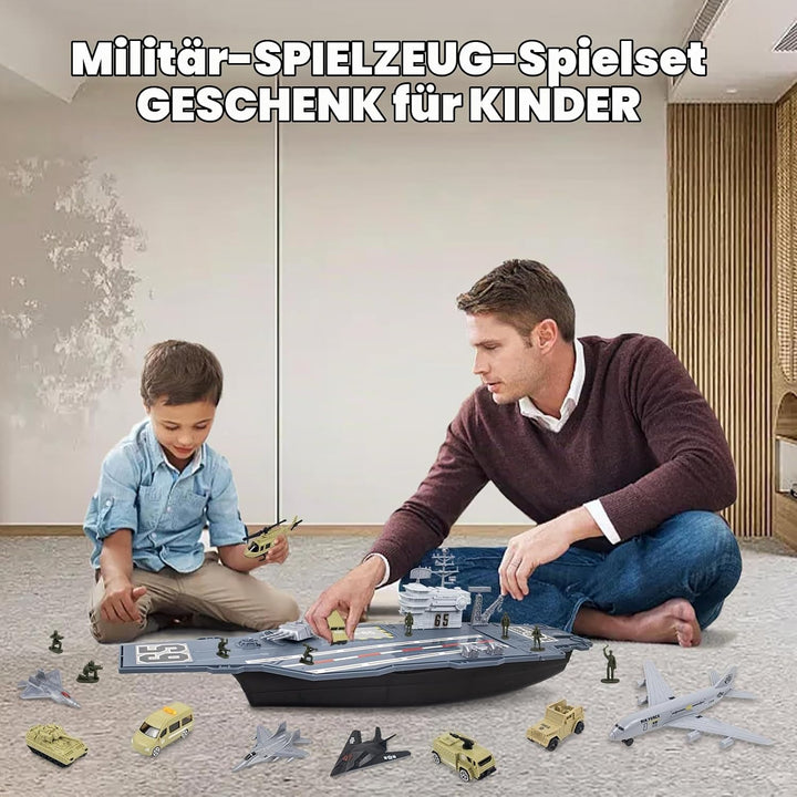 RedCrab Flugzeugträger Spielset, Militär Schlachtschiff Modell Spielzeug mit Militar Auto, Militärfl