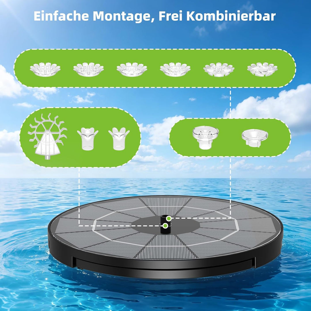 AISITIN Solarbrunnen für Draussen Split-Design mit Batterie, Solar Fontäne Pumpe mit Verschiedene Sp