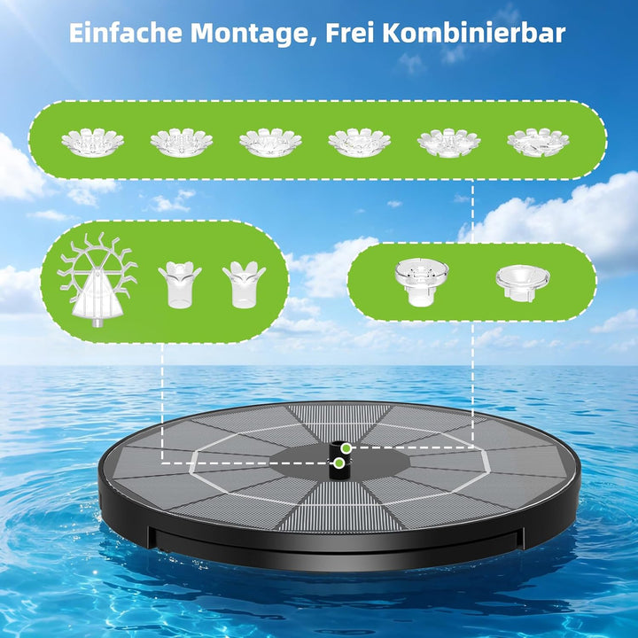 AISITIN Solarbrunnen für Draussen Split-Design mit Batterie, Solar Fontäne Pumpe mit Verschiedene Sp