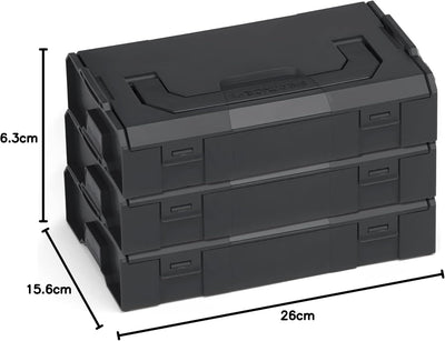 Bosch Sortimo L-BOXX mini Aufbewahrungsbox schwarz Deckel opak 3 Stück im Set |Mini-Werkzeugkoffer |