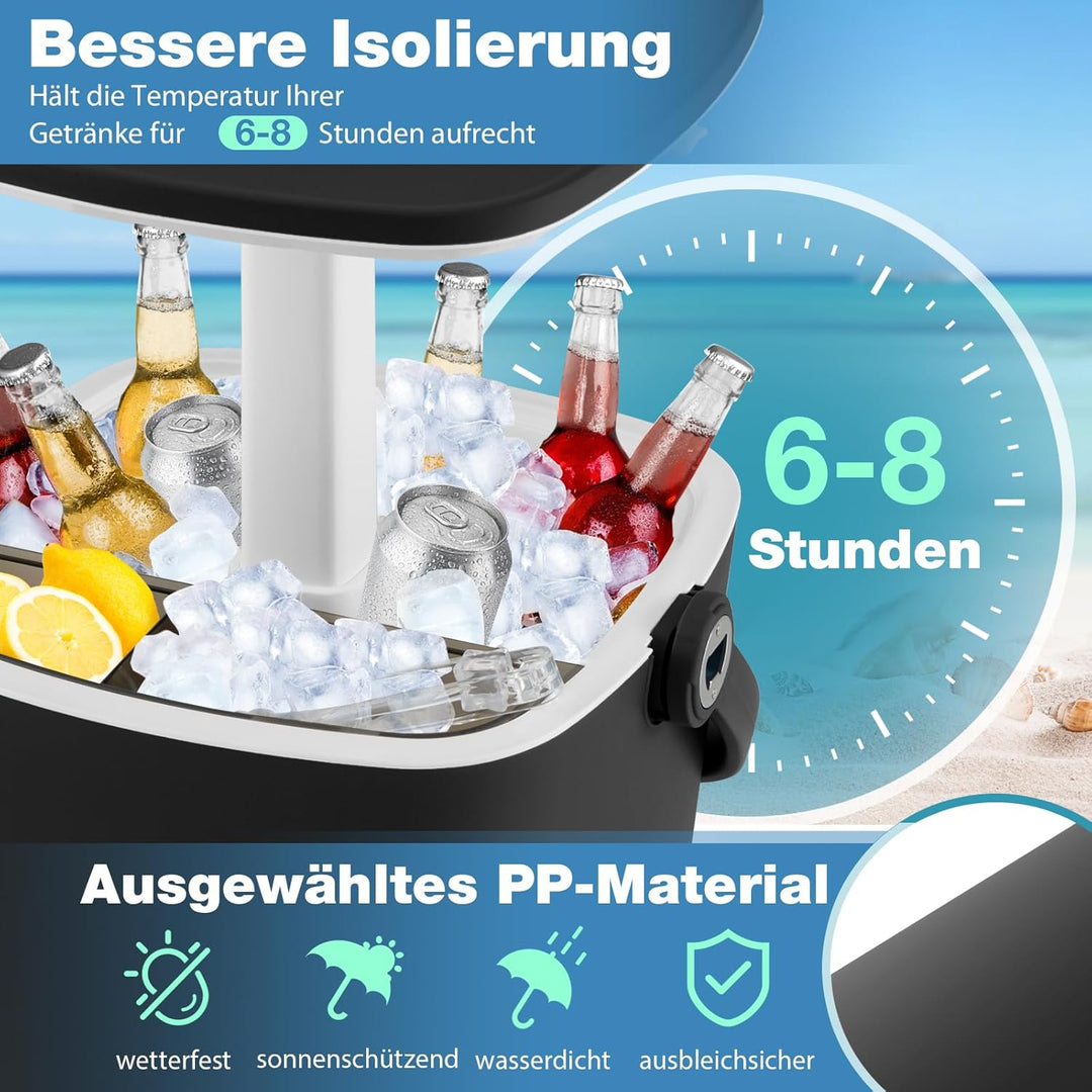 GYMAX Cool Bar mit Griff, tragbarer 15 L Bier- & Weinkühler mit Eiszange & Flaschenöffner, 3-in-1 Be