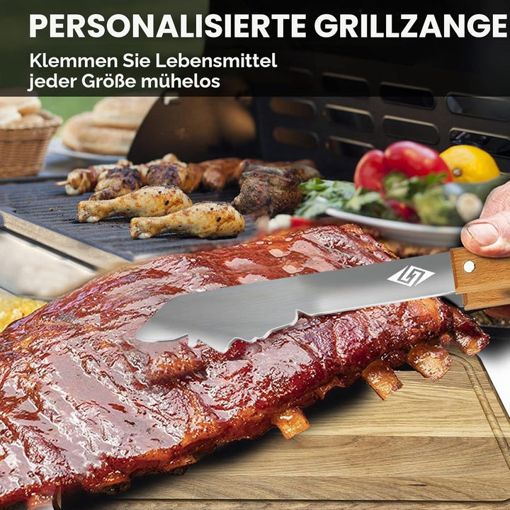 STEVEN-BULL S Grillbesteck-Set 3-TLG. Extra Langes Grillwerkzeug, Edelstahl Holzgriff, Grillzubehör
