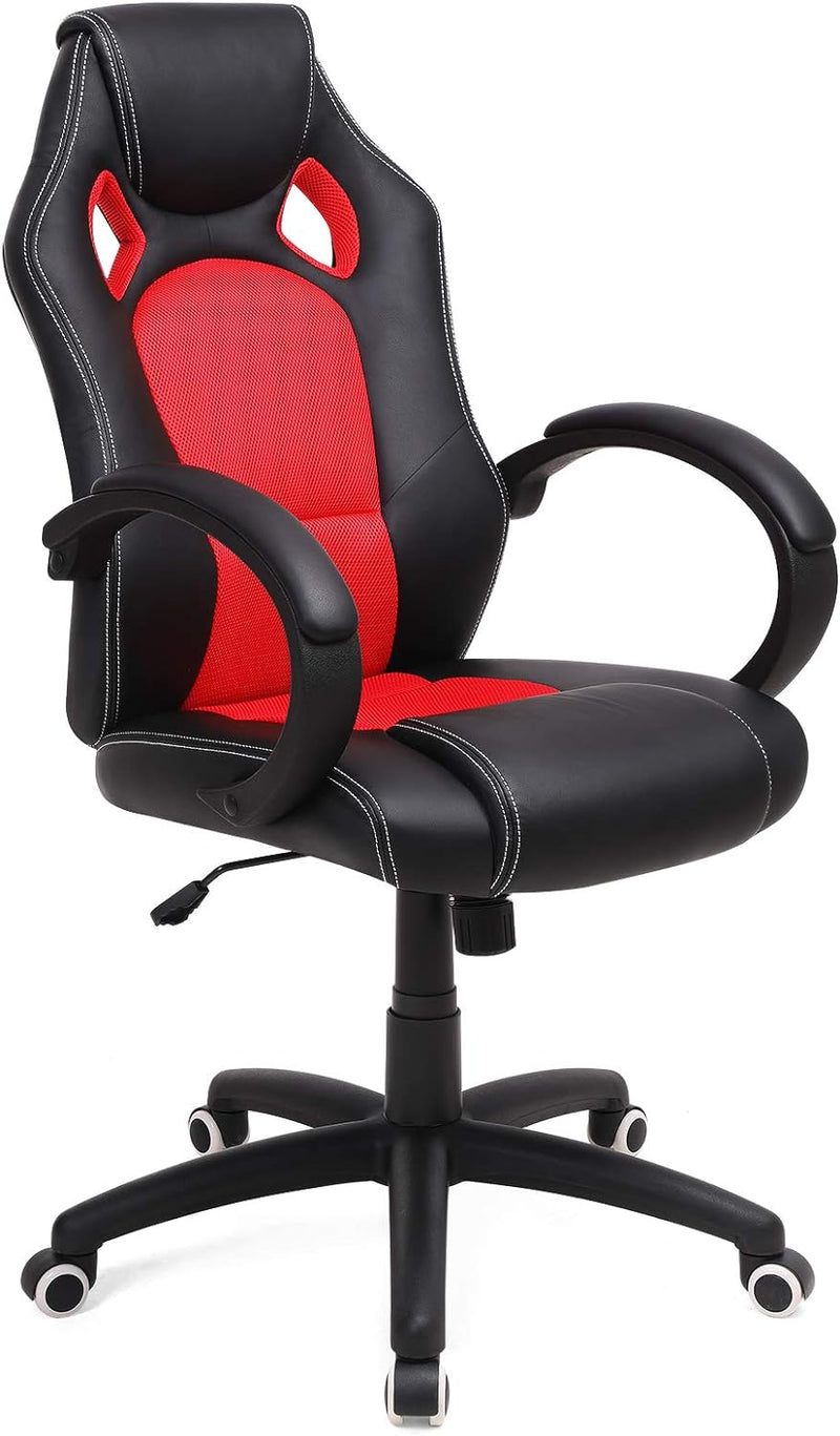 SONGMICS Racing Stuhl Bürostuhl Gaming Stuhl Chefsessel Drehstuhl PU, schwarz-rot, OBG56BR, 70*66.5*