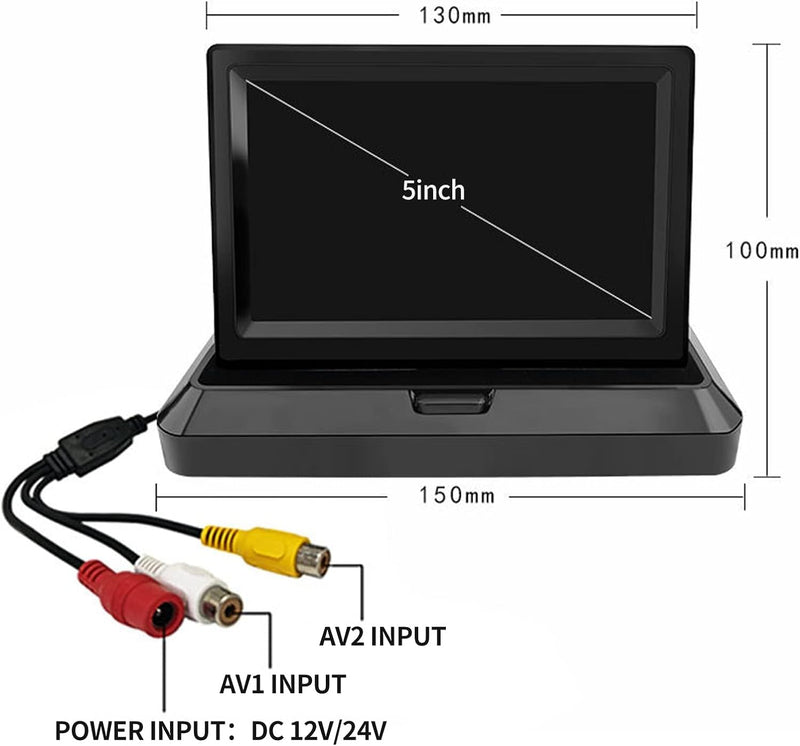 OBEST 5 Zoll TFT LCD Rückfahrkamera Monitor, Faltbare Bildschirm für Rückfahrkamera, V1/V2 Zwei Vide