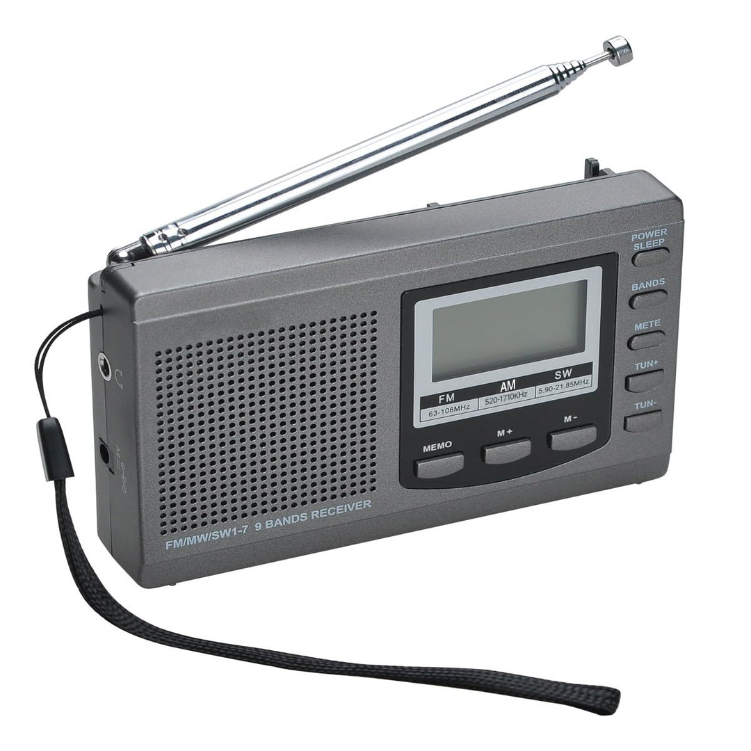 COVVY AM/FM / SW1-7 Tragbarer 9-Band-Radioempfänger mit Lautsprechern und Kopfhörern, ausgezeichnete