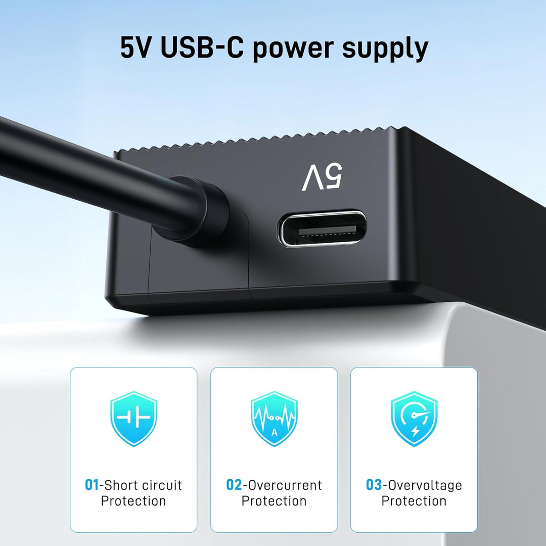 3m USB 3.0 Hub 4 Port 5Gbps Geschwindigkeit & 5V USB-C Stromversorgung – USB Hub Splitter für Büro,