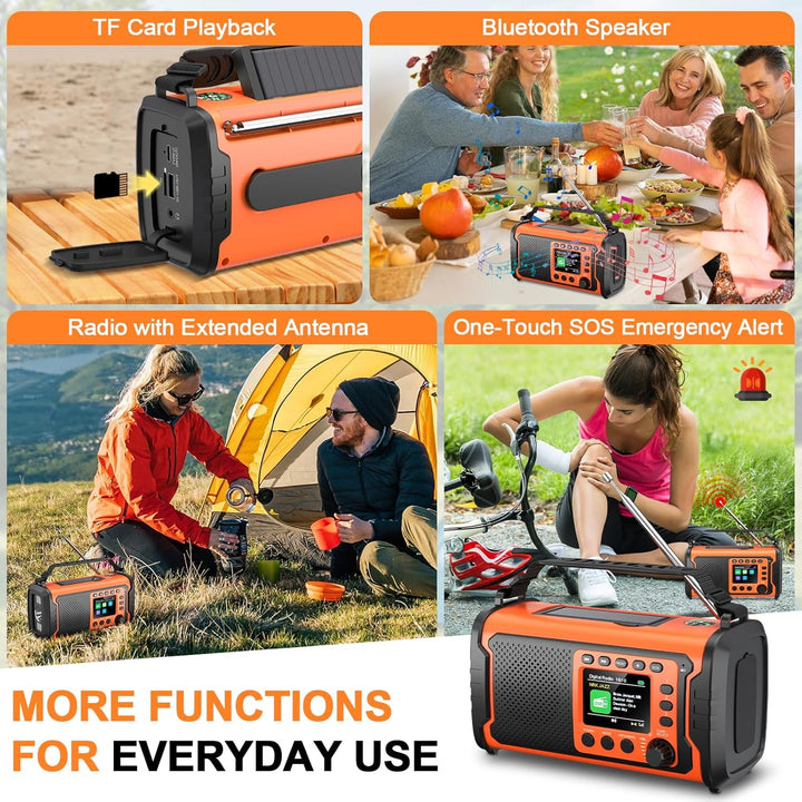 27000mAh DAB+/FM Notfallradio mit Powerbank – Tragbares Solar- & Kurbelradio mit Bluetooth 5.3, SOS,