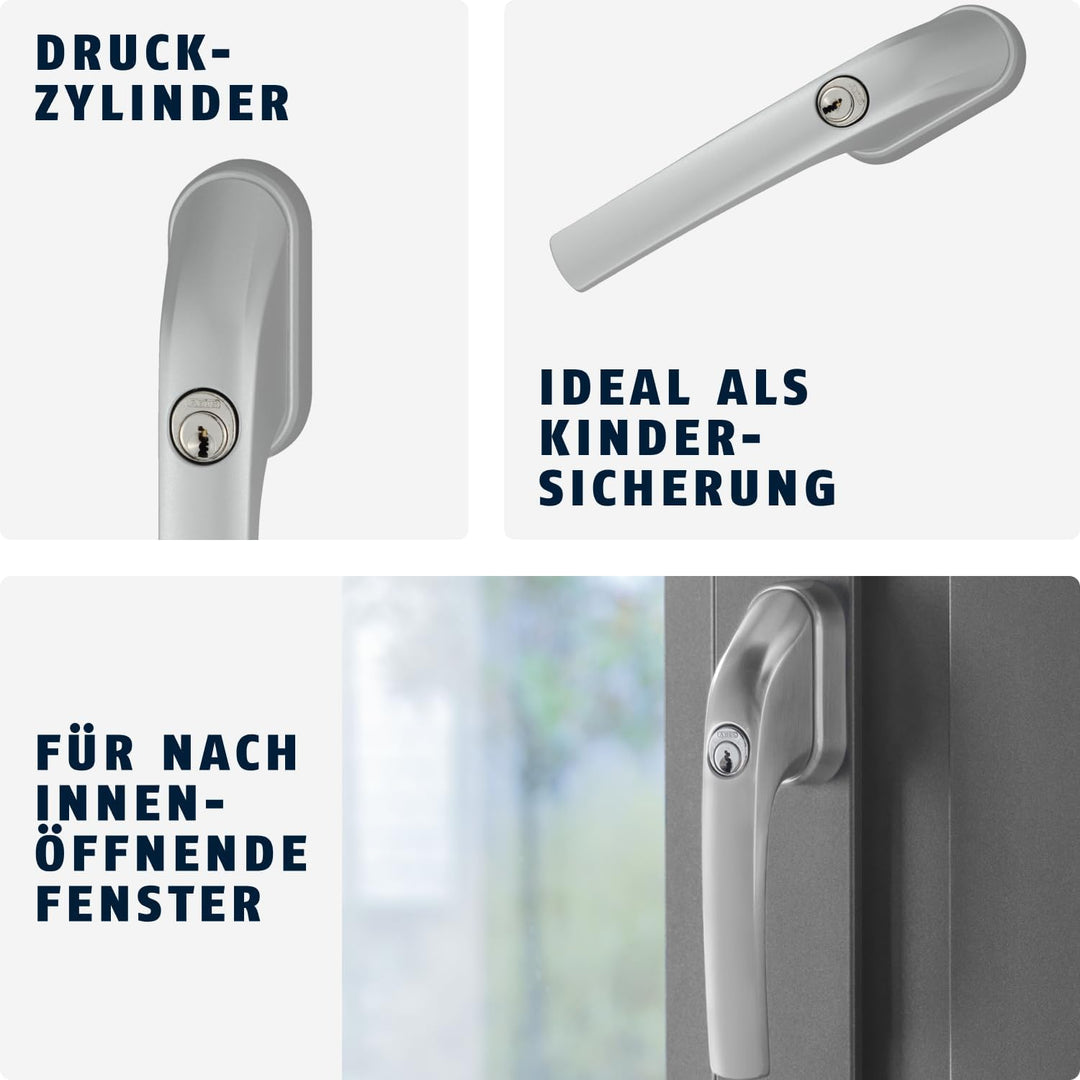 ABUS Abschliessbarer Fenstergriff FG300 AL0089 - Fensterknauf mit Druckzylinder, gleichschliessend -