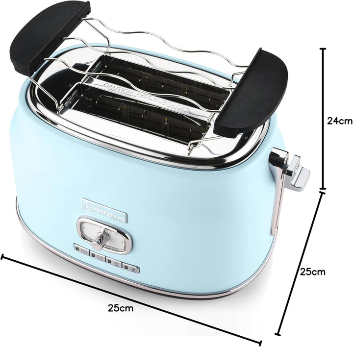 Westinghouse Retro-Toaster, 2 Scheiben, extra breite Schlitze, Warmhaltegestell, 815 W, blau Hellbla