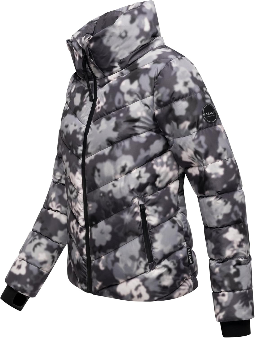 MARIKOO Damen Winterjacke warme Steppjacke mit abnehmbarer Kapuze Samuiaa XVI XS-3XL XS Dark Flower,