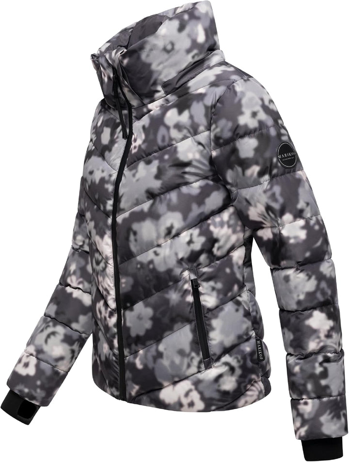 MARIKOO Damen Winterjacke warme Steppjacke mit abnehmbarer Kapuze Samuiaa XVI XS-3XL XS Dark Flower,