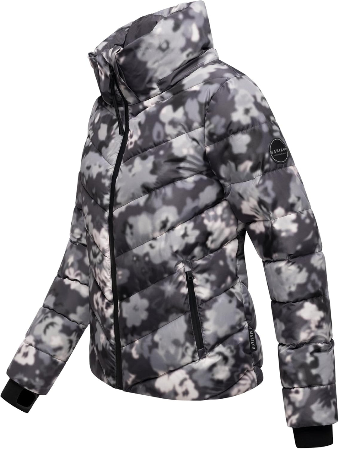 MARIKOO Damen Winterjacke warme Steppjacke mit abnehmbarer Kapuze Samuiaa XVI XS-3XL S Dark Flower,