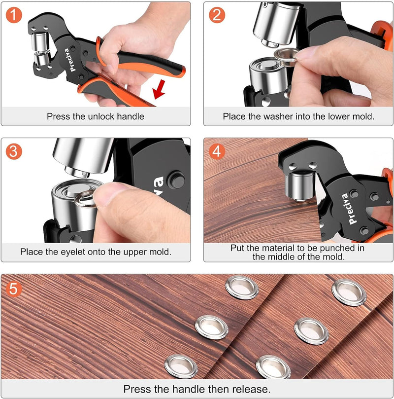 Ösenzangen Set, Profi Ösenzange mit Hebeltechnik Sichere Ösenpresse 10mm mit 500 Ösen Magnetische Ös