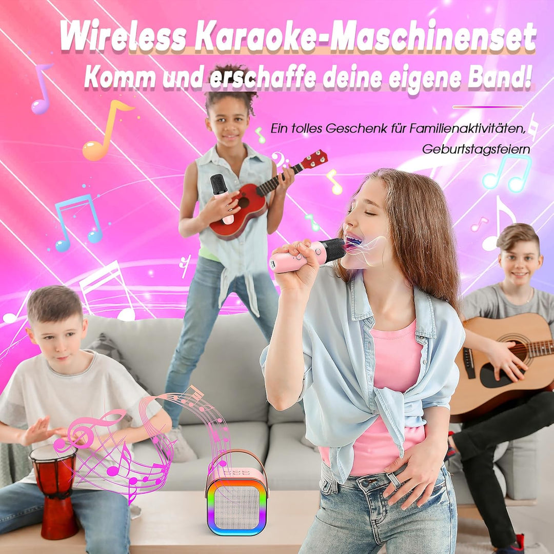 Karaoke Maschine mit 2 Mikrofon Kinder Bluetooth, Geschenk Spielzeug Mädchen 3-12 Jahre, Tragbarer K