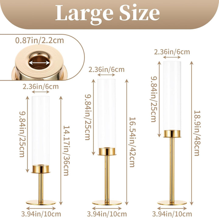 Sziqiqi 18 Stück Kerzenständer Stabkerzenhalter Gold mit Glas für Hochzeitstisch Deko - 48cm Modern