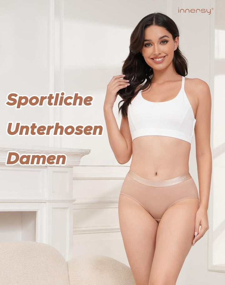 INNERSY Unterwäsche Damen Slip Bequeme Baumwollunterhosen Mehrpack Atmungsaktive Pantys 6er Pack XS