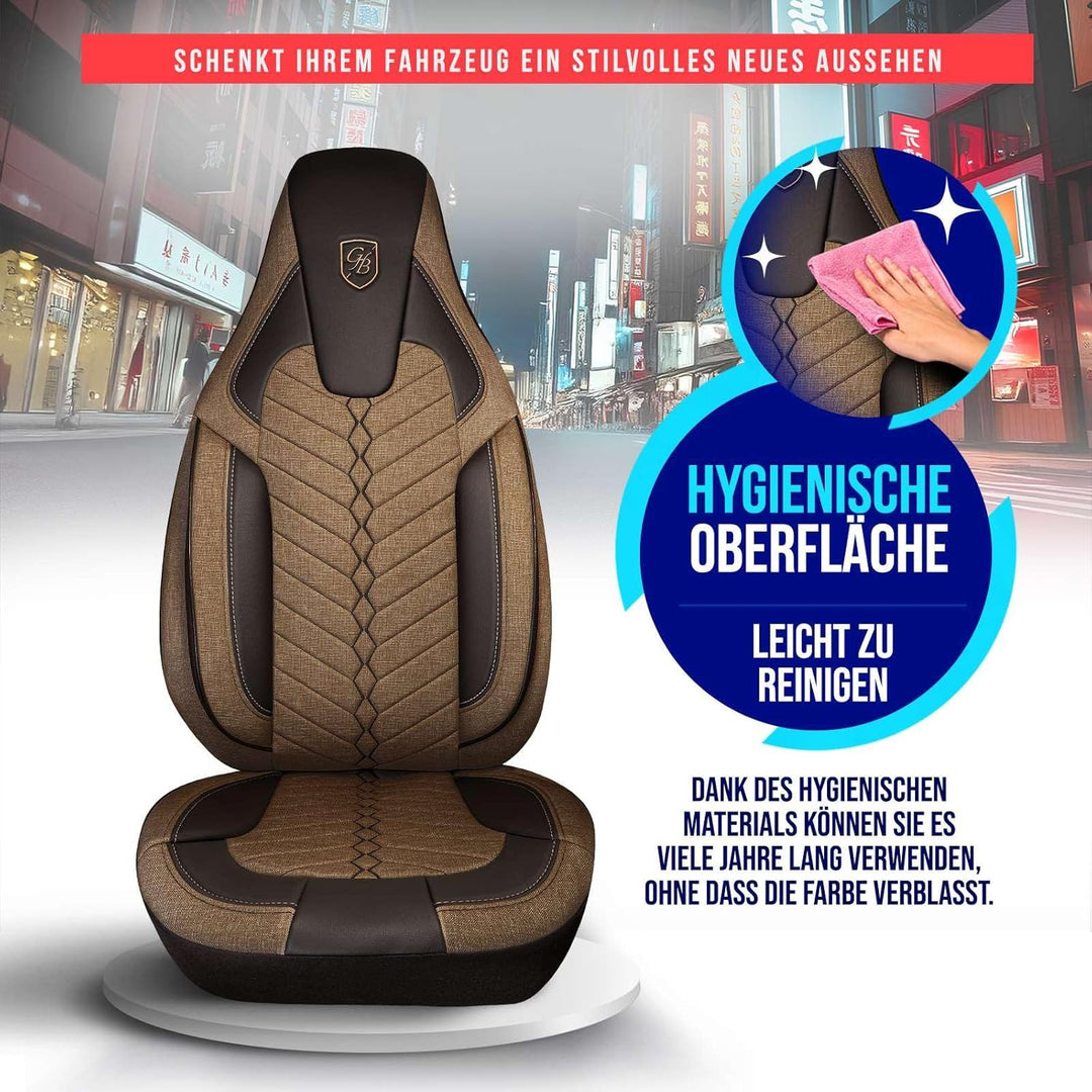Autositzbezüge Universal für Wohnmobil & Caravan - Vordersitze Auto Sitzbezug aus Leinen, Braun, Air