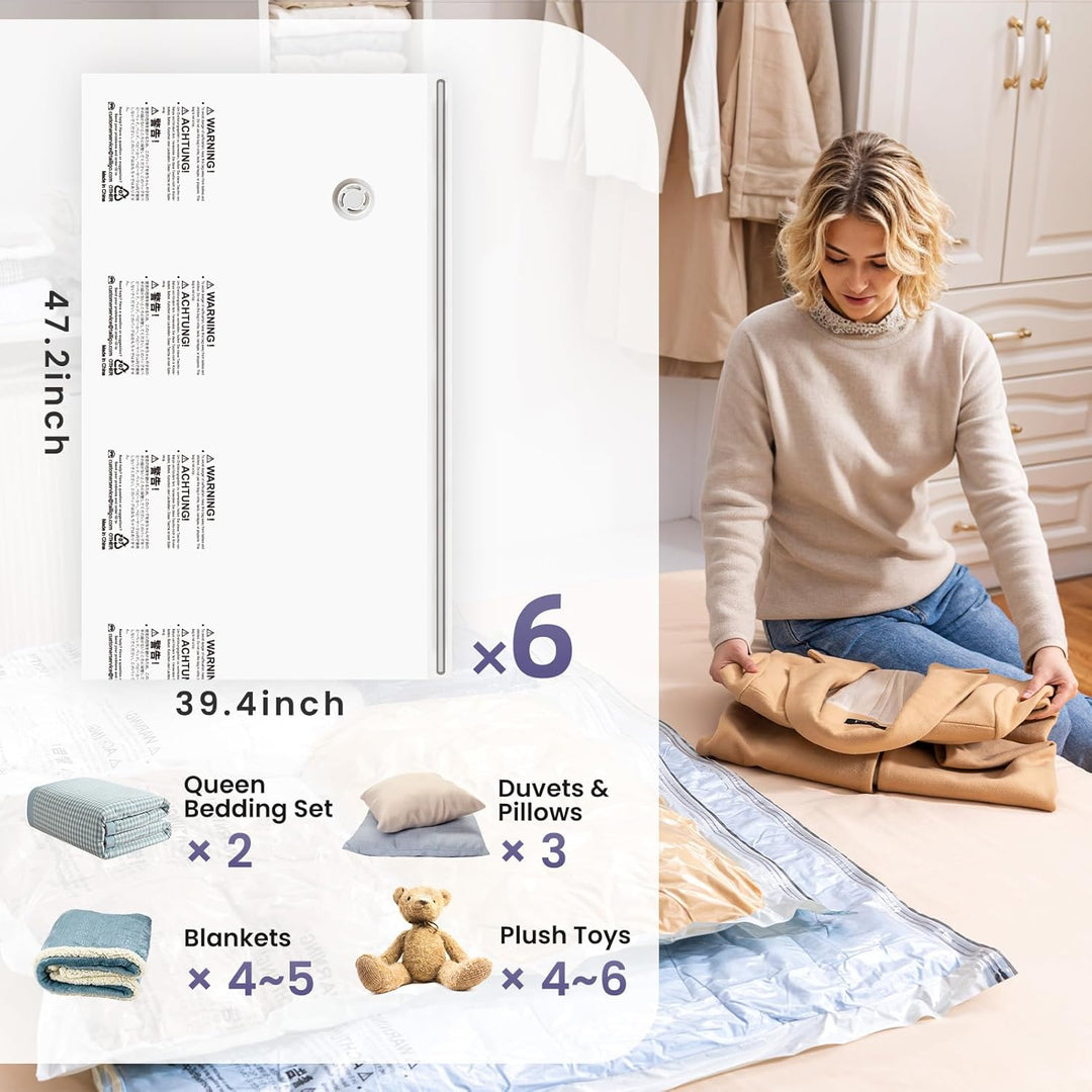 TAILI Vakuumbeutel für Bettdecken 6 Stück Super Gross 120 X 100 CM Vakuumierbeutel für Kleidung, Dec