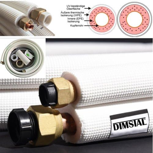 DIMSTAL 2x 5m 1/4"+1/2" Zoll Kupfer Kältemittelleitungen für 18000 BTU Split Klimageräte, Montagefer