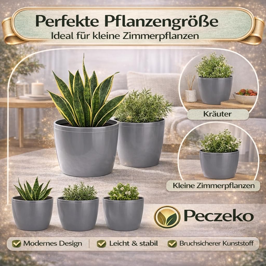 PECZEKO Glänzende Blumentöpfe - Deko Pflanztopf für Blumen & Kräuter - Langlebige & leichte runde Ku
