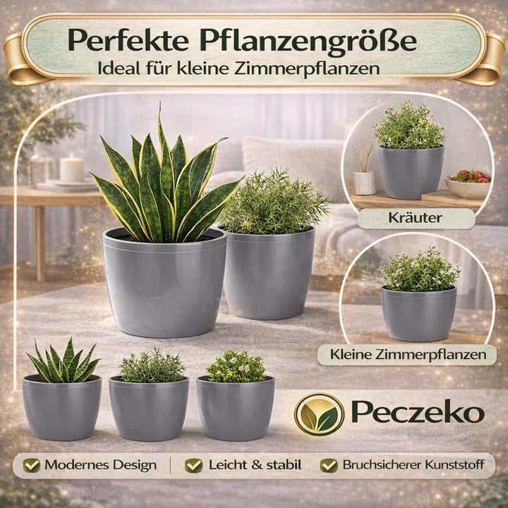 PECZEKO Glänzende Blumentöpfe - Deko Pflanztopf für Blumen & Kräuter - Langlebige & leichte runde Ku